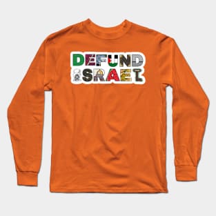 Defund Israel - Palestine Symbols - White Sticker - Back Long Sleeve T-Shirt